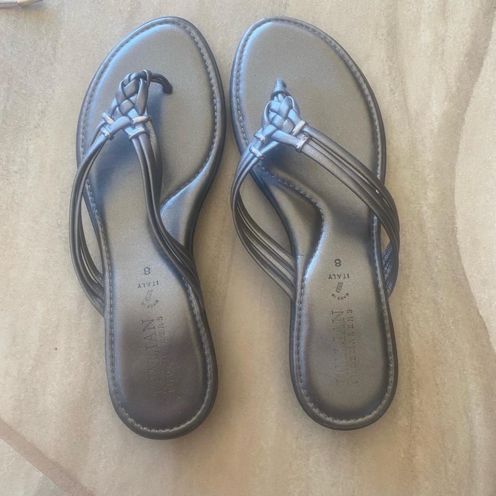 Silver sandals.